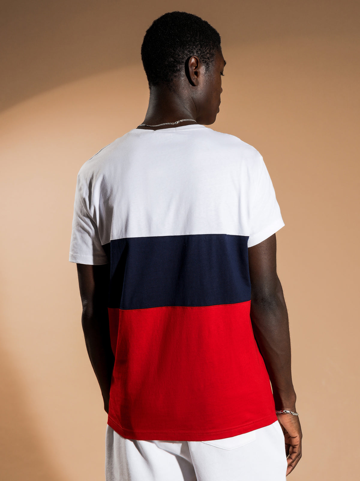 Colour Block T-Shirt in White, Navy &amp; Red