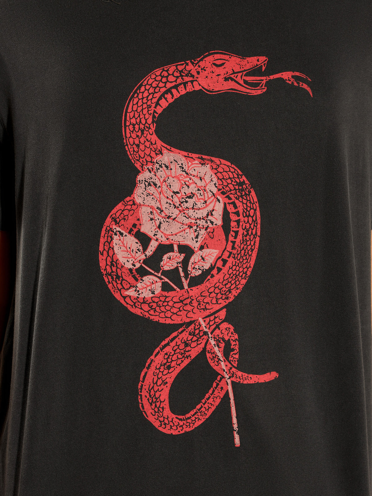Red Snake Graphic T-Shirt in Washed Black