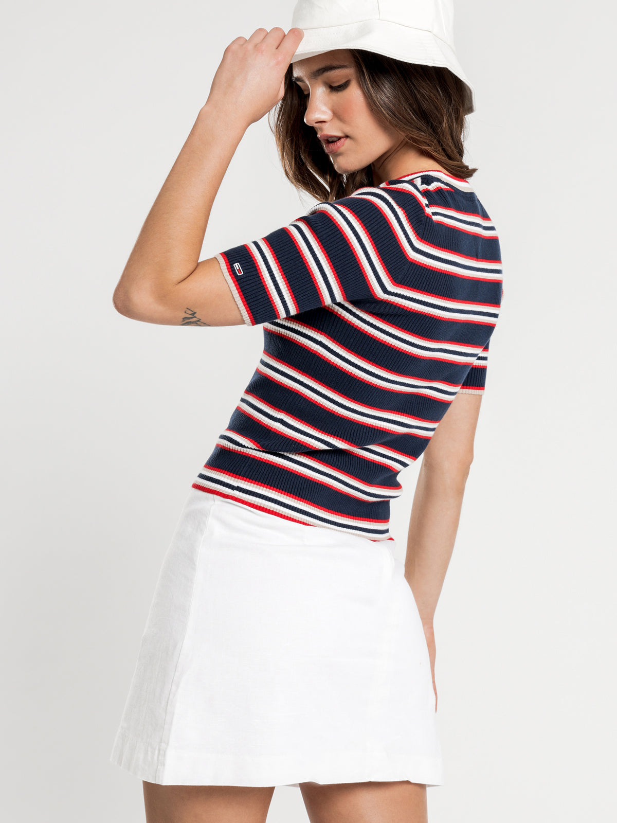 Stripe 3/4 Sleeve Sweater in Twilight Navy and Multi