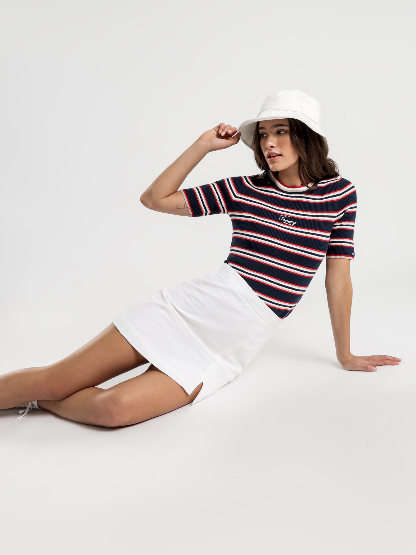 Stripe 3/4 Sleeve Sweater