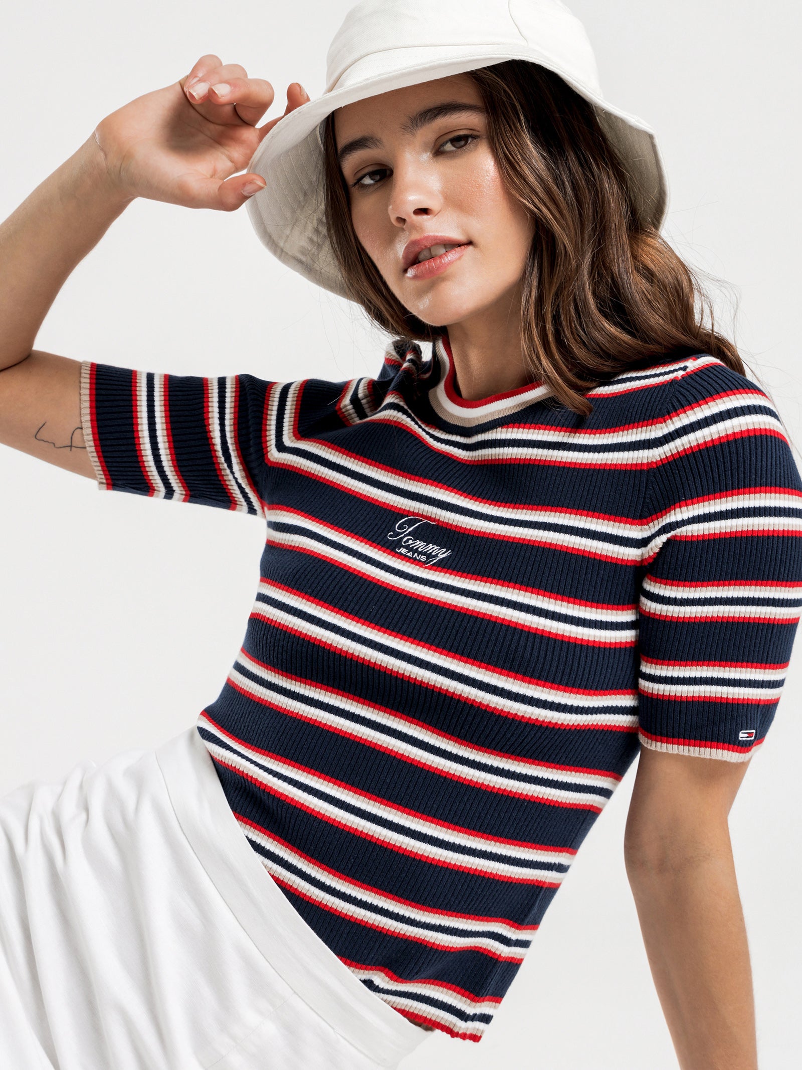 Stripe 3/4 Sleeve Sweater