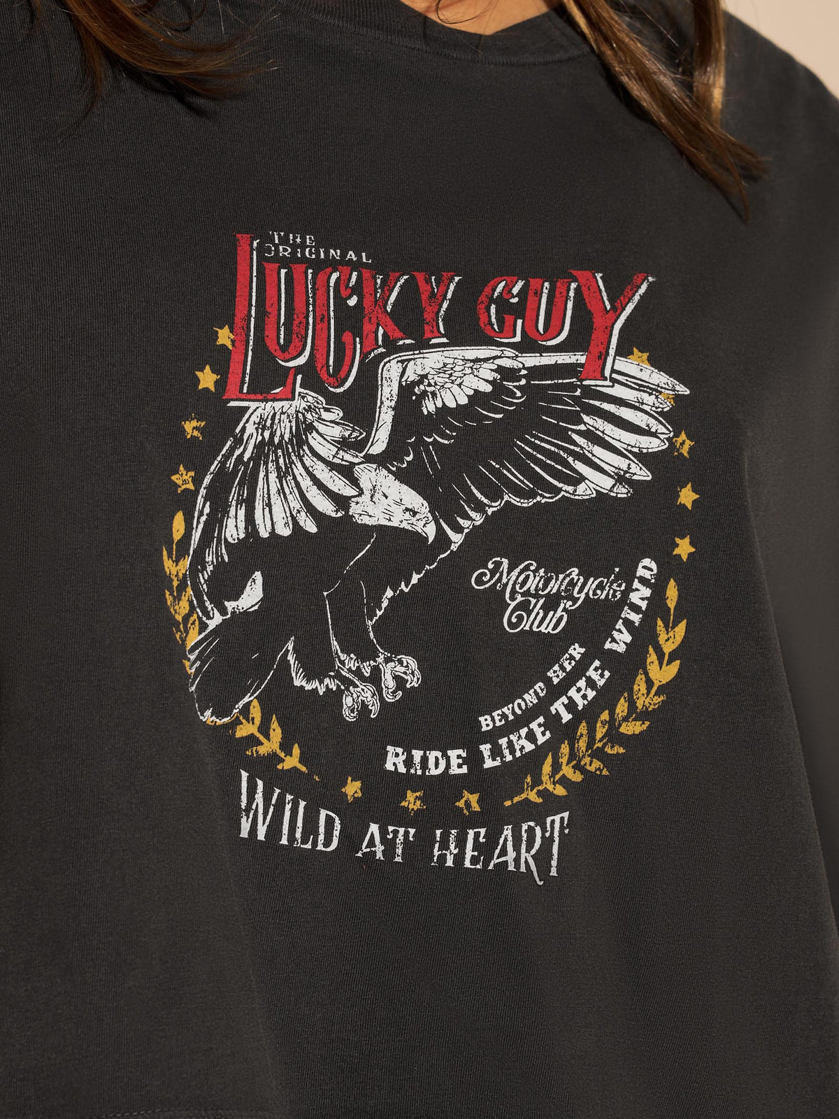 Lucky Guy Crop T-Shirt in Washed Black