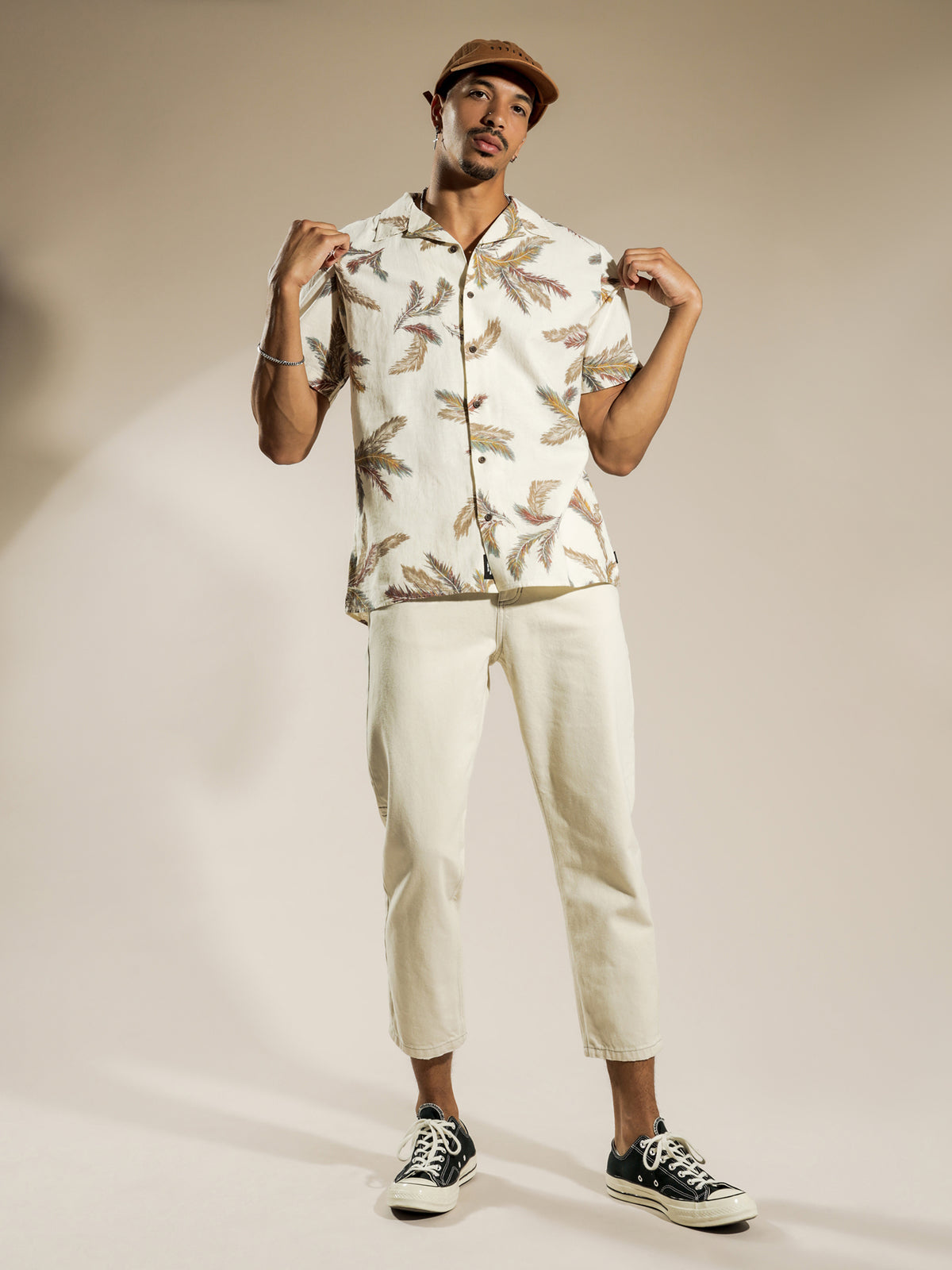 Feathered Button Up T-Shirt in Unbleached