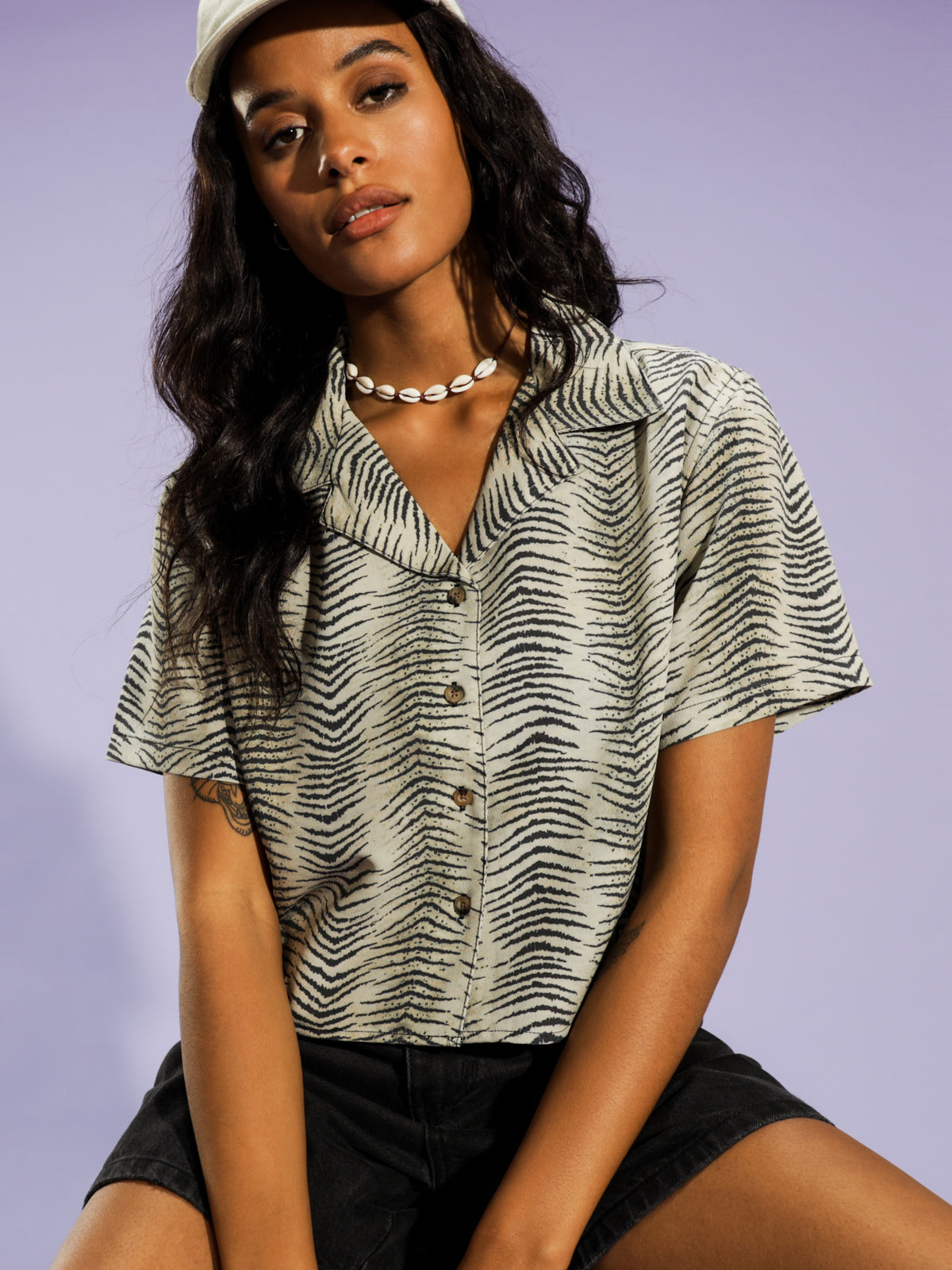 Zebra Lounge Cropped Shirt in Thrift White