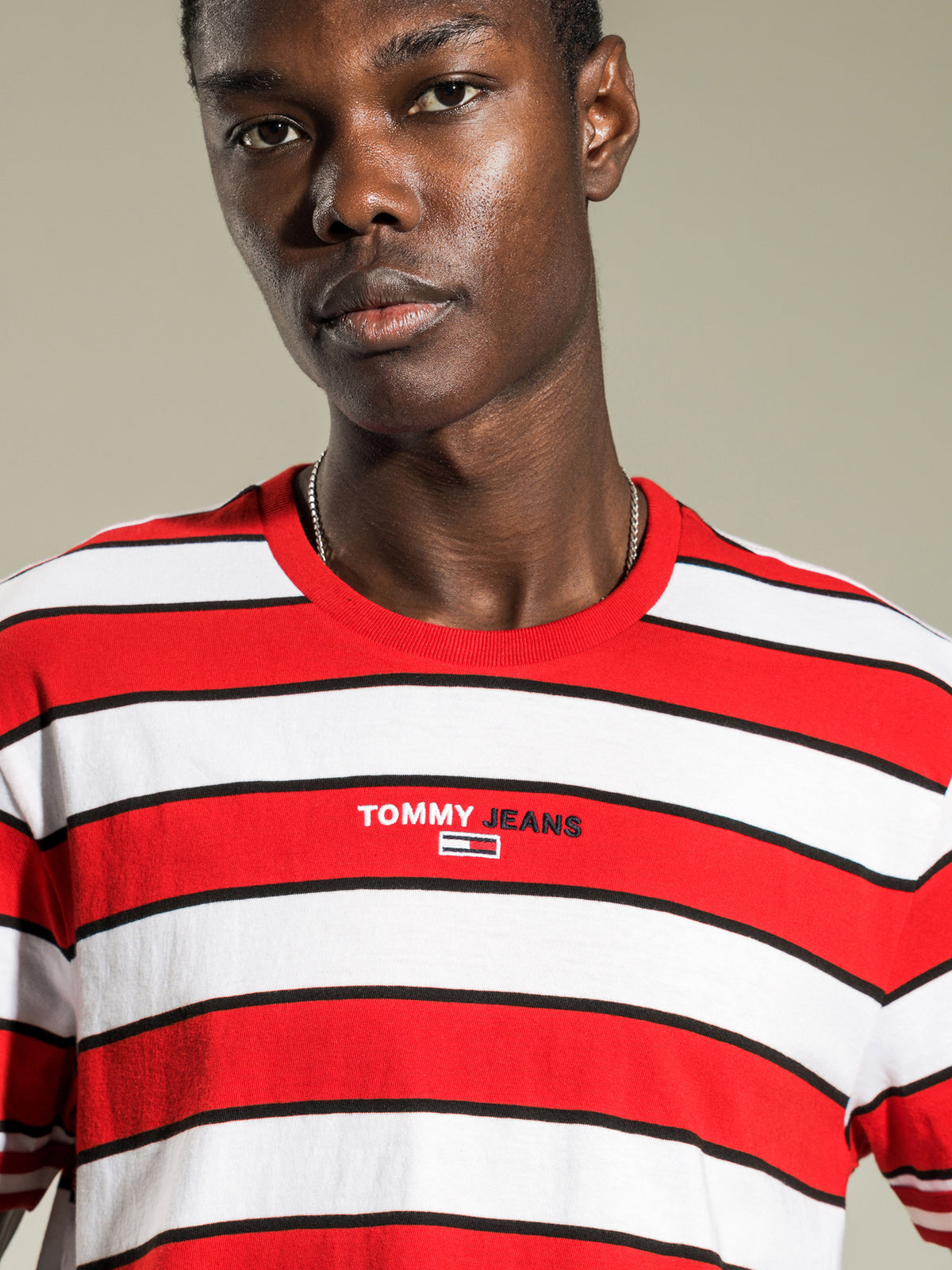 Small Text Stripe T-Shirt in Red