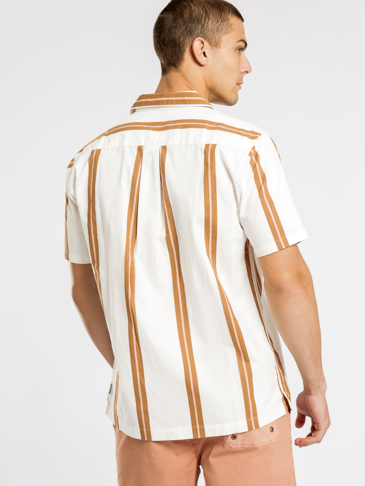 Linear Short Sleeve Shirt in Coffee &amp; White Stripe