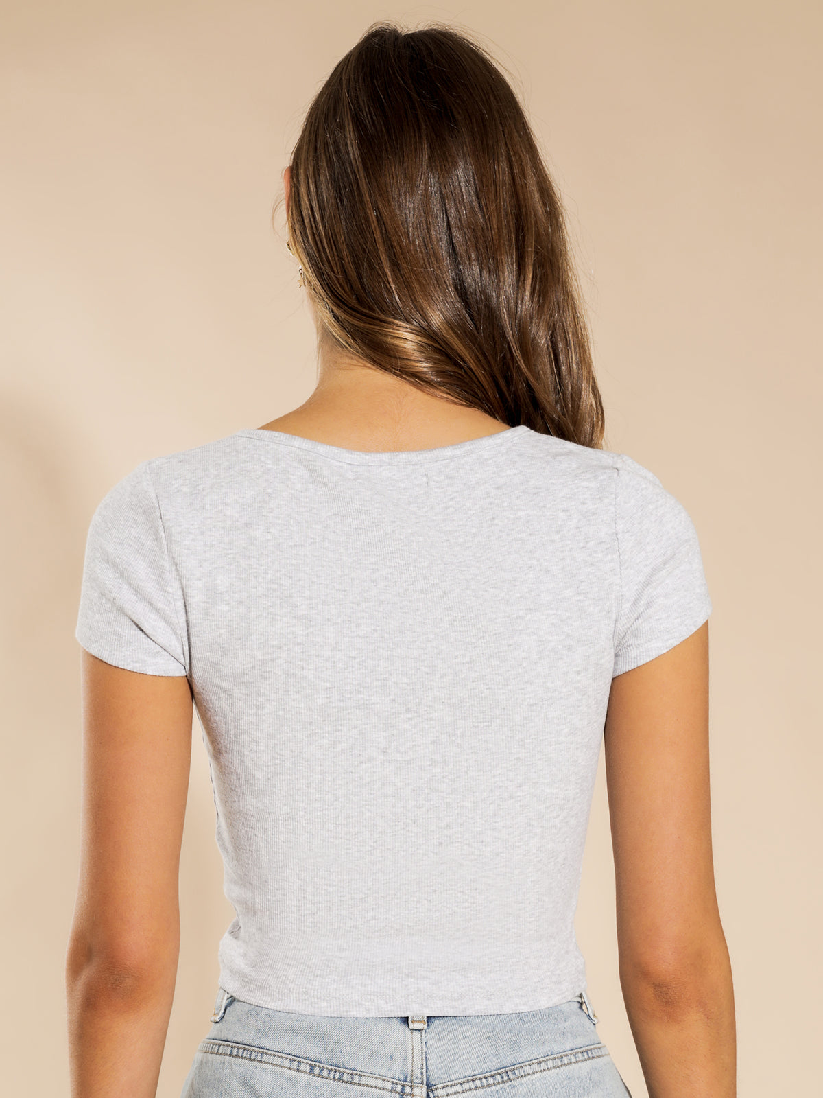 Tina Notch Front T-Shirt in Grey Marle
