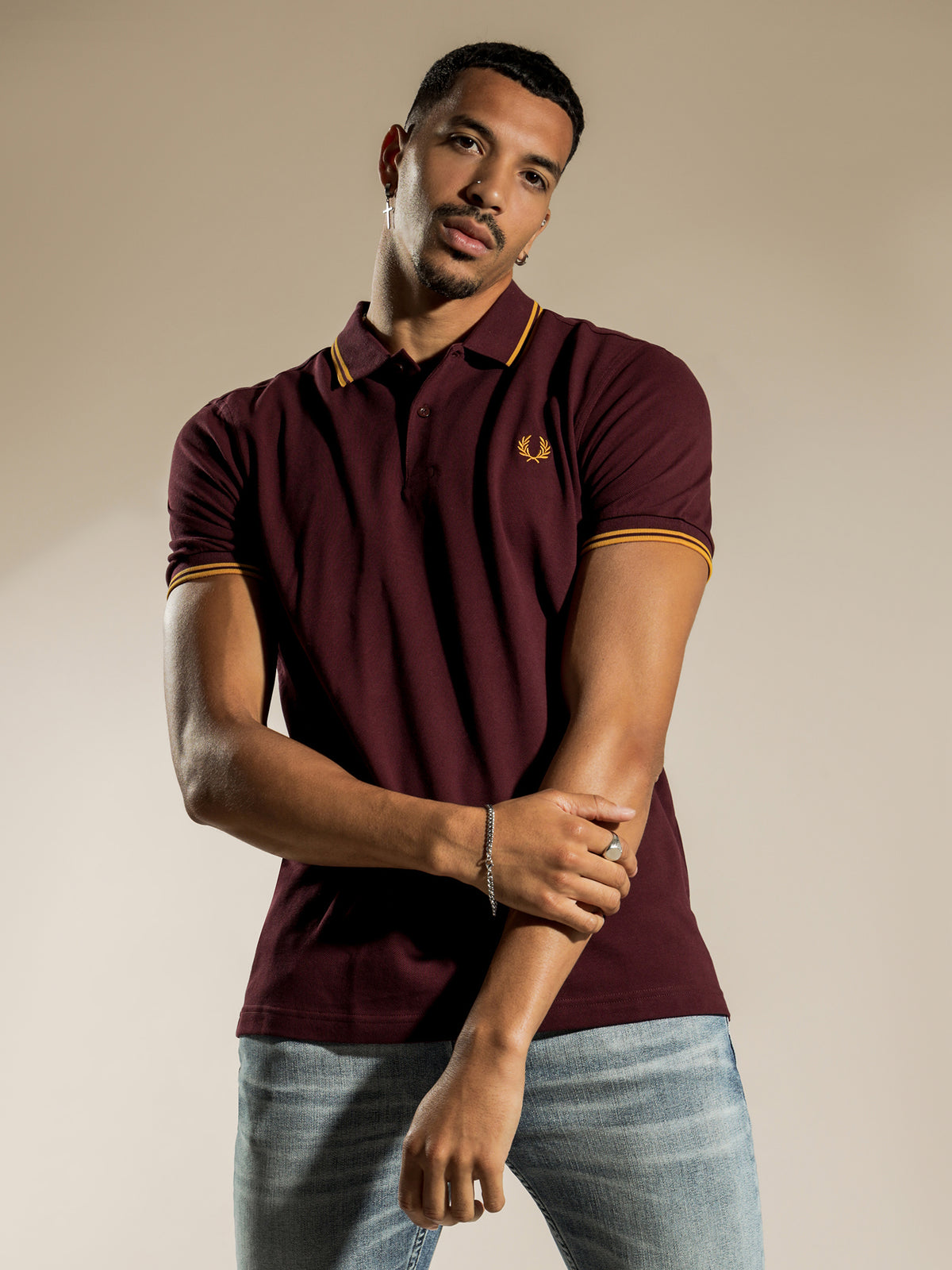 Fred Perry Twin Tipped Polo Shirt in Mahogany &amp; Gold