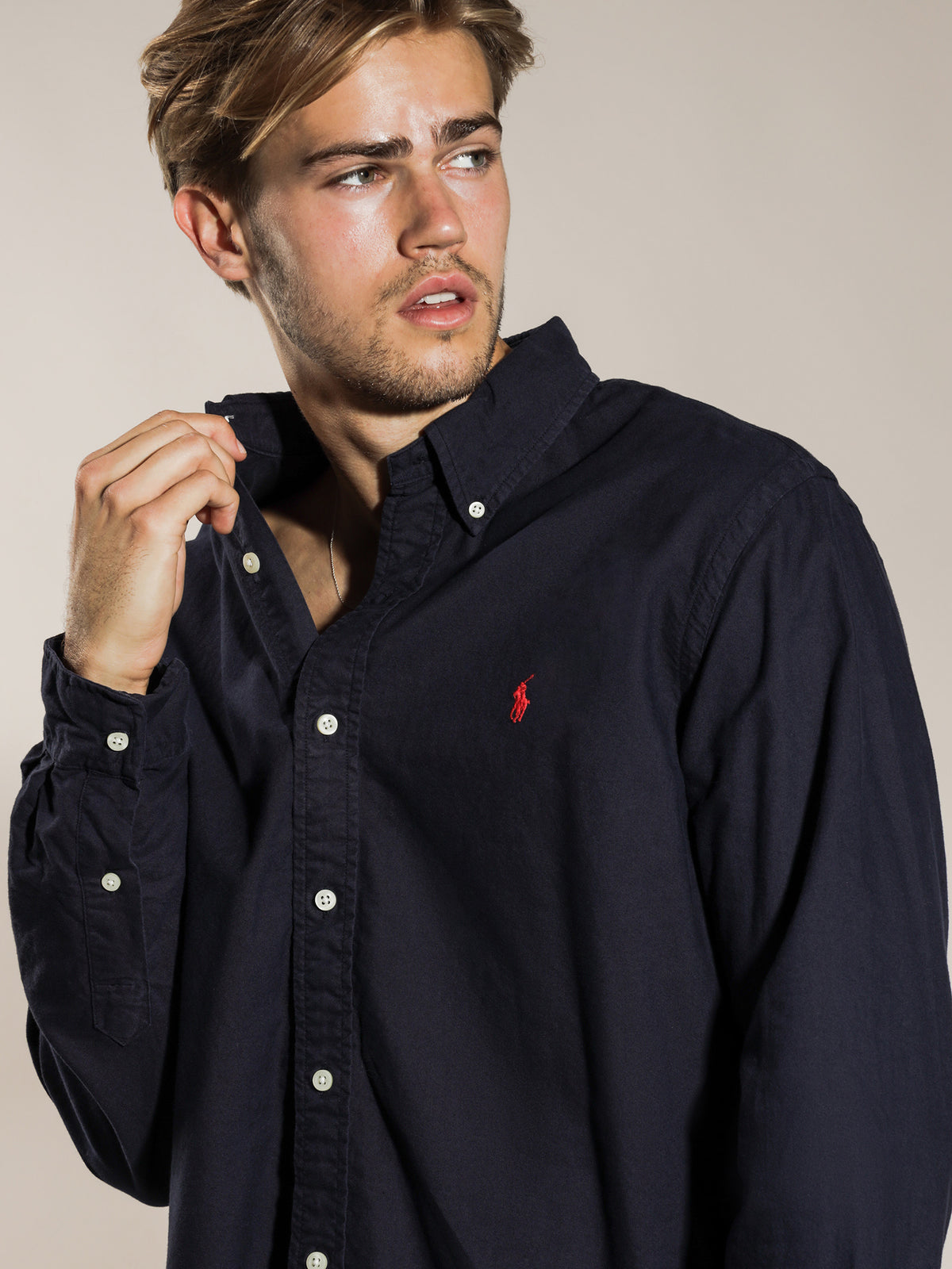Standard Fit Button Up Shirt in Navy