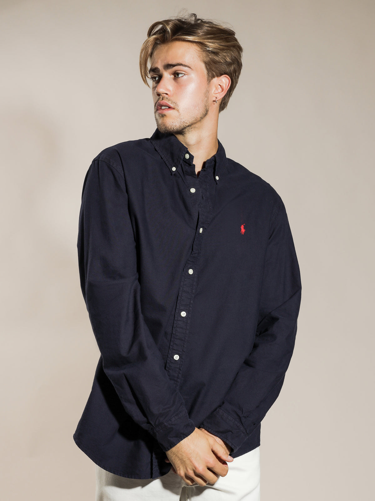 Standard Fit Button Up Shirt in Navy
