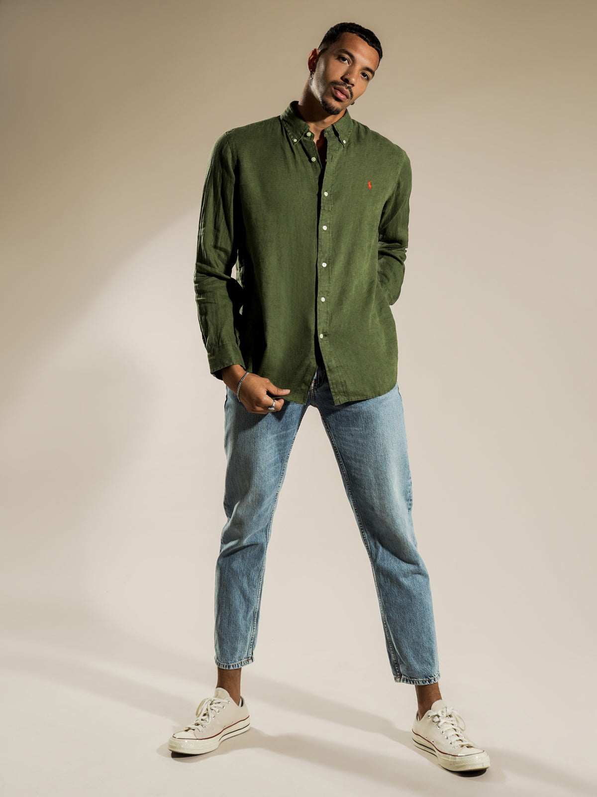 M Classics Long Sleeve Linen T-Shirt in Khaki