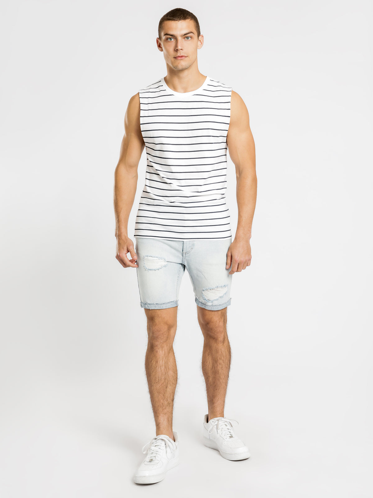 Casper Stripe Muscle T-Shirt in White Stripe