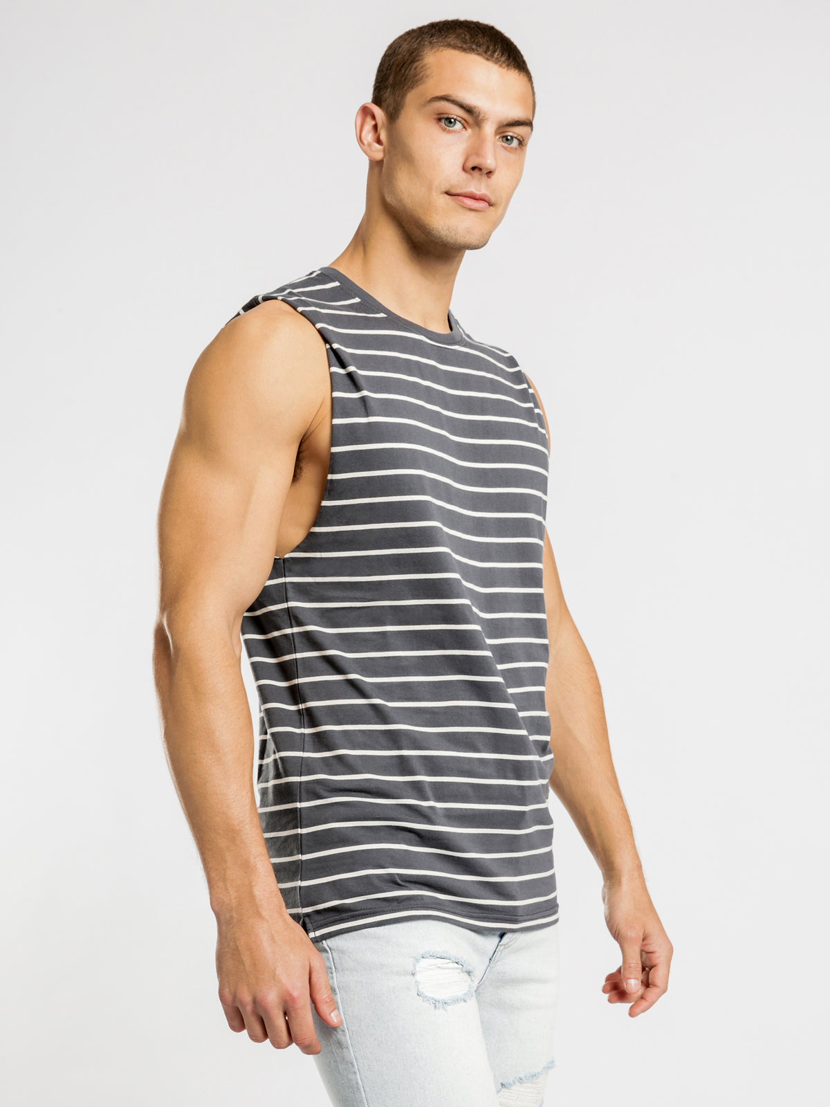 Casper Stripe Muscle T-Shirt in Ink Stripe