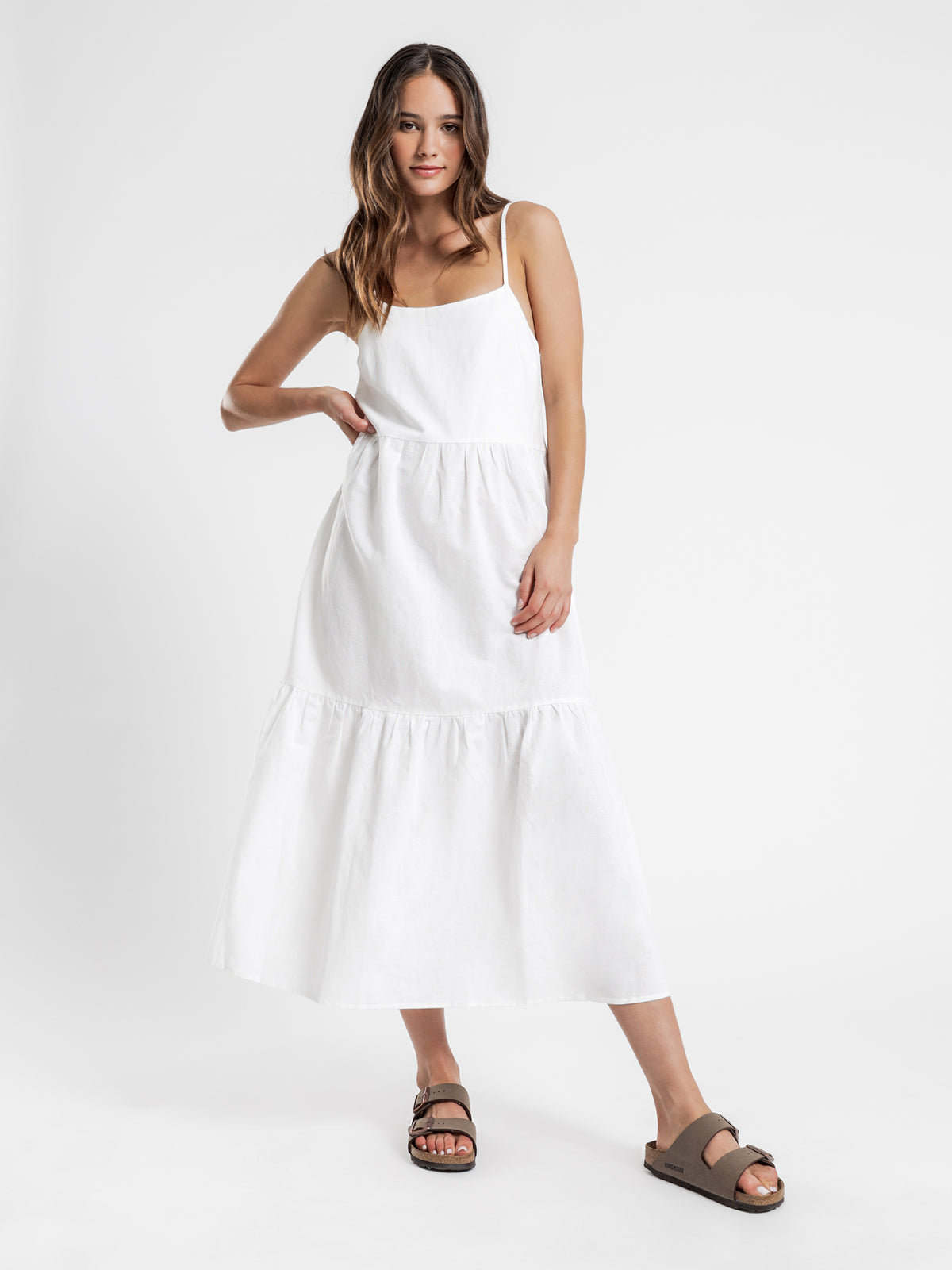 Miles Linen Midi Dress in White