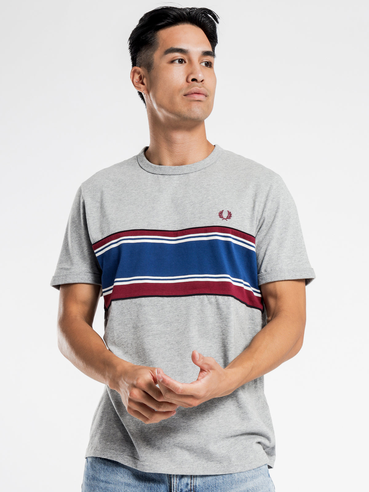 Striped Chest T-Shirt in Steel Marl