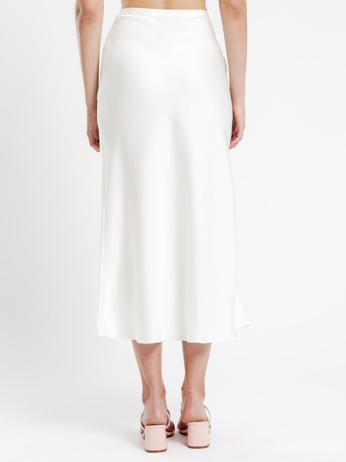 Leonie Satin Midi Skirt in Shell White