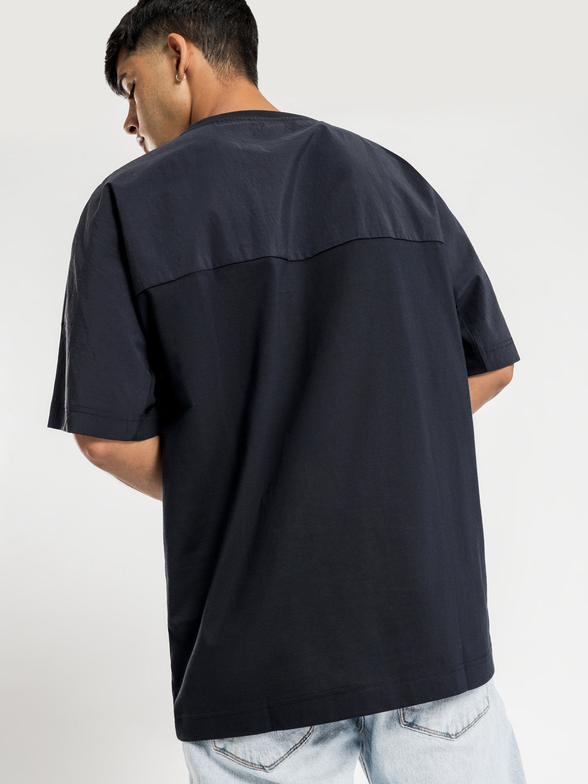Woven Panel T-Shirt in Navy