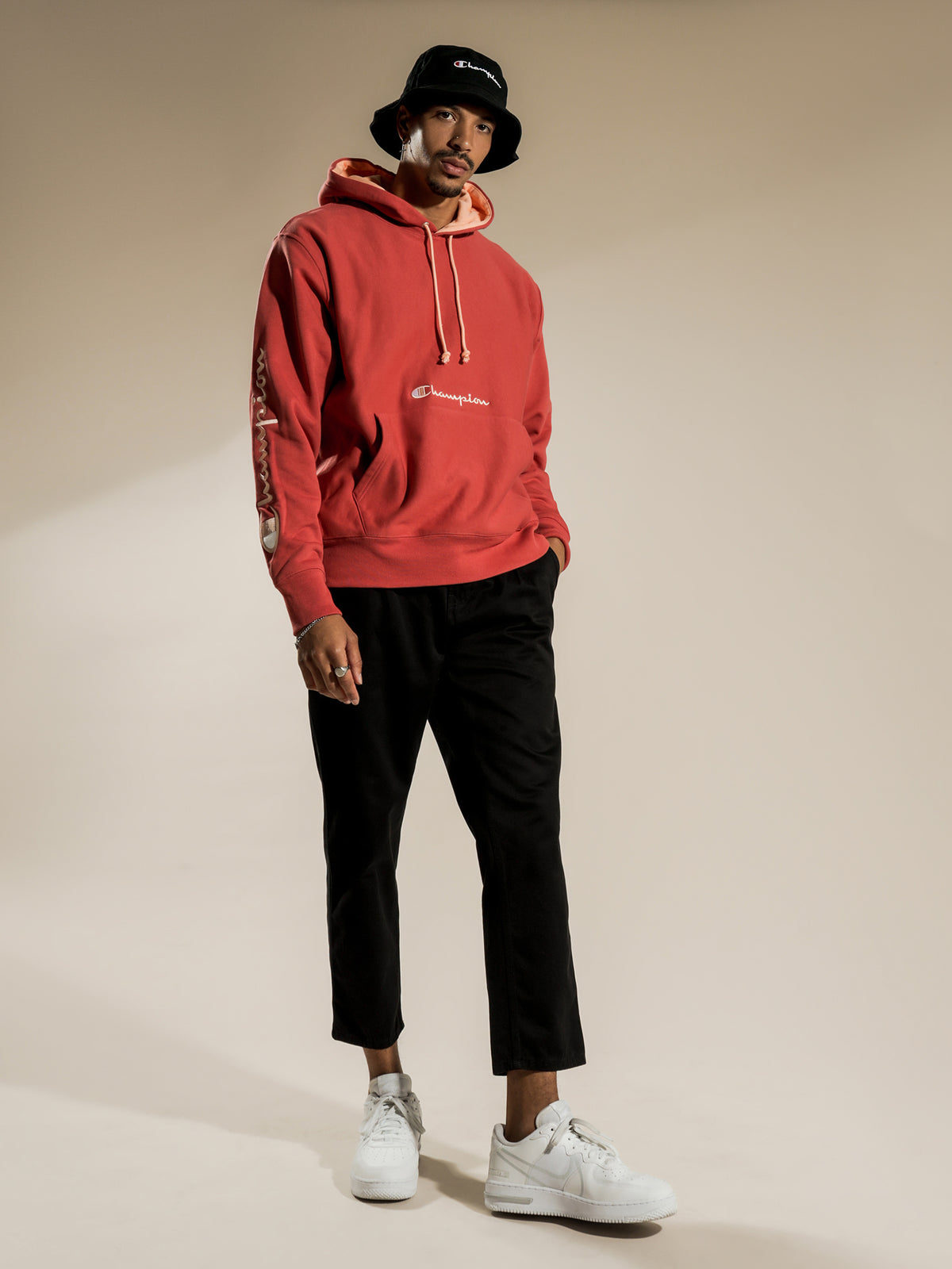 Reverse Weave French Terry Script Hoodie in Picante Pink