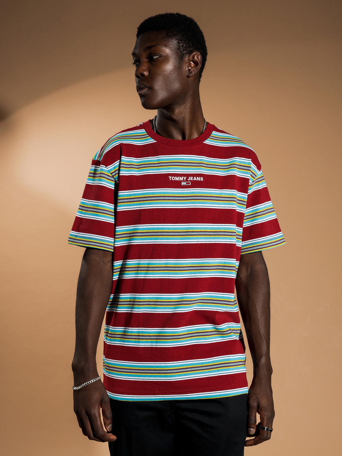 Stripe Layout T-Shirt in Wine Red