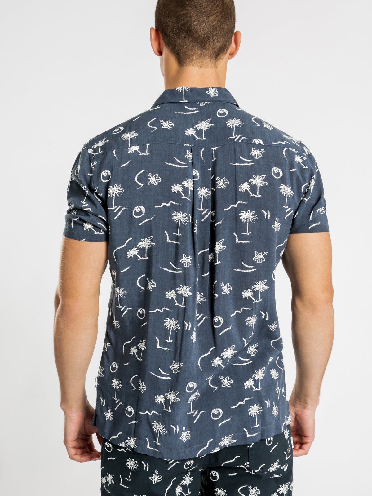 Tiki Short Sleeve Shirt in Navy Blue Print