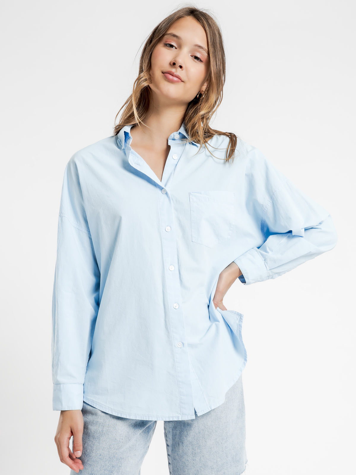 Naya Washed Cotton Shirt in Capri Blue