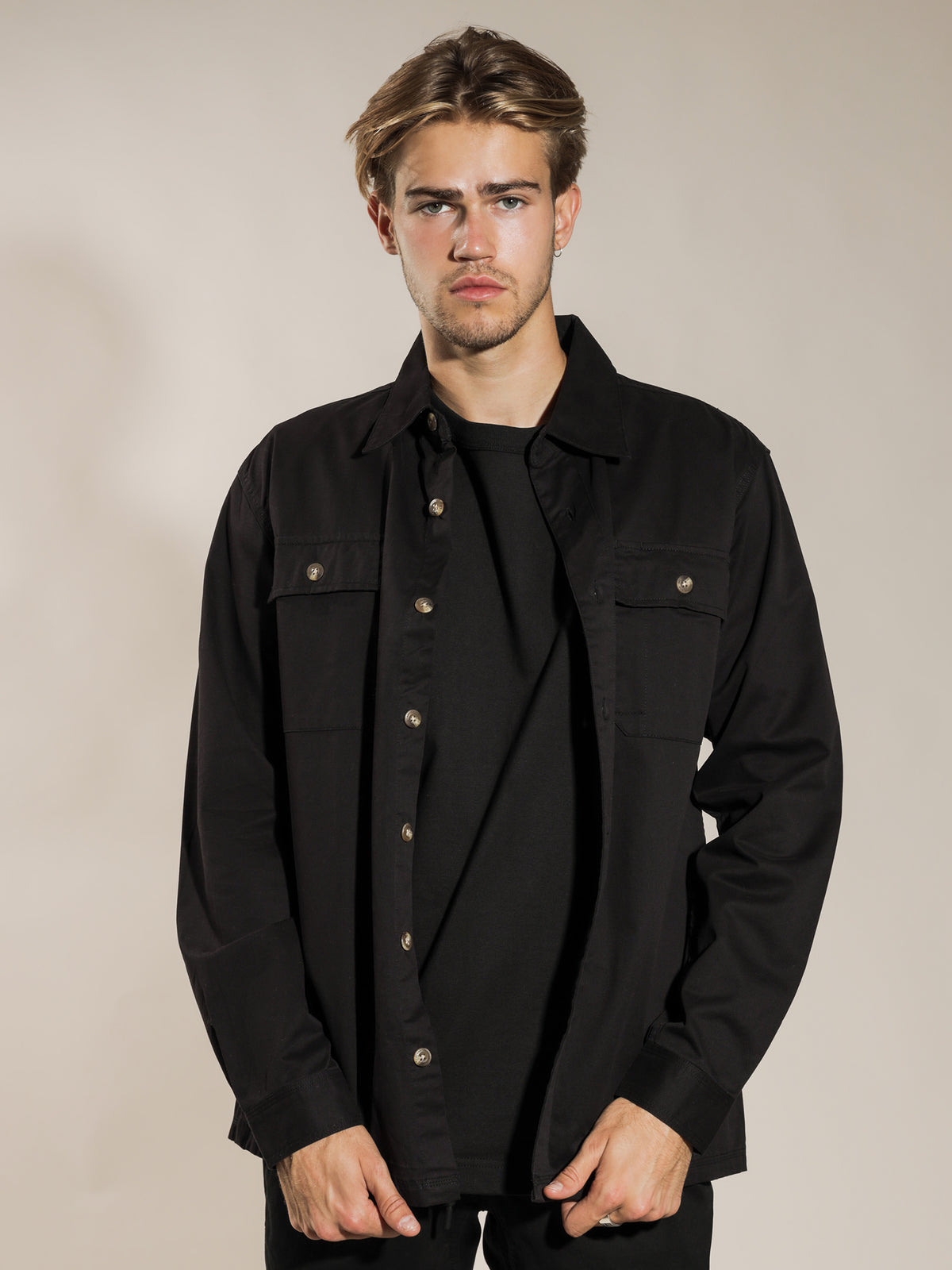 Asher Workwear Long Sleeve Shirt in Black