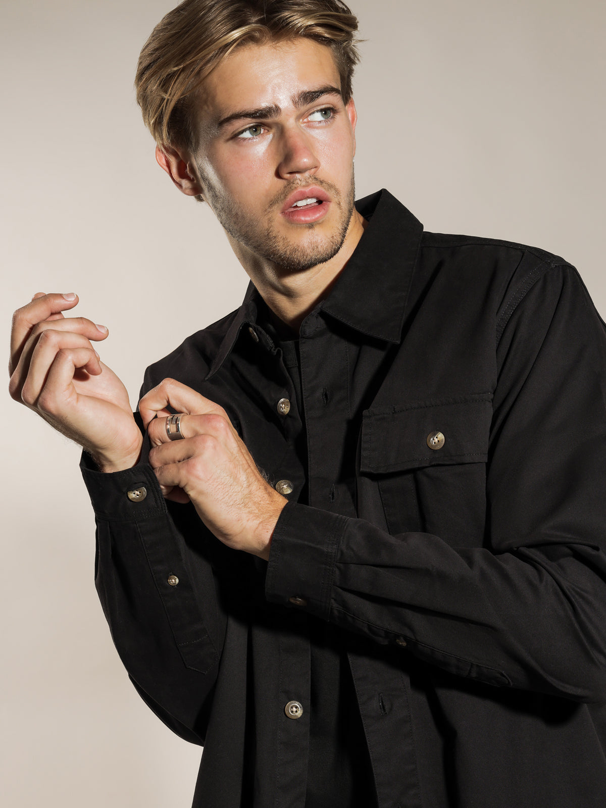 Asher Workwear Long Sleeve Shirt in Black