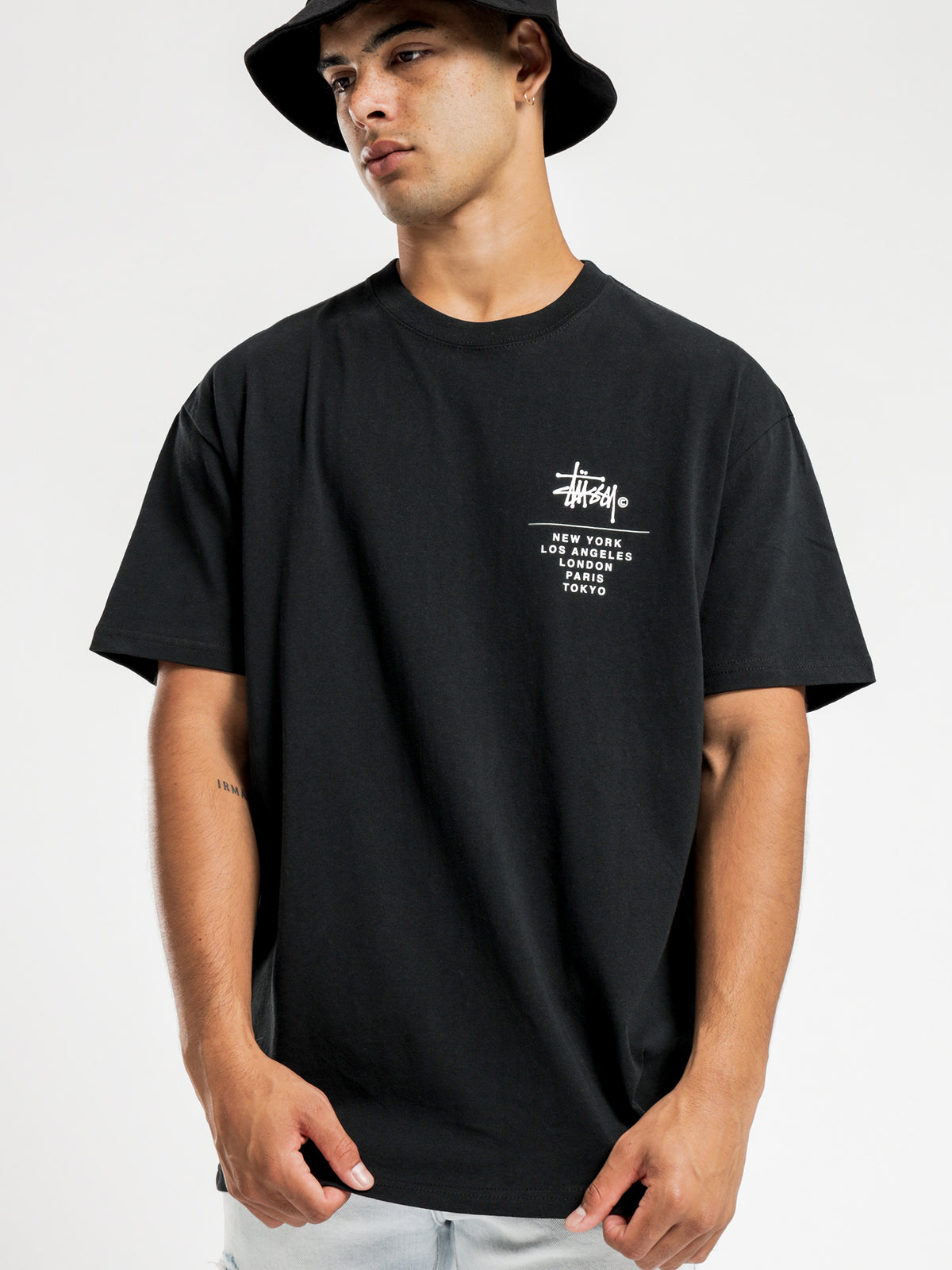 Left Chest City Sack Short Sleeve T-Shirt in Solid Black