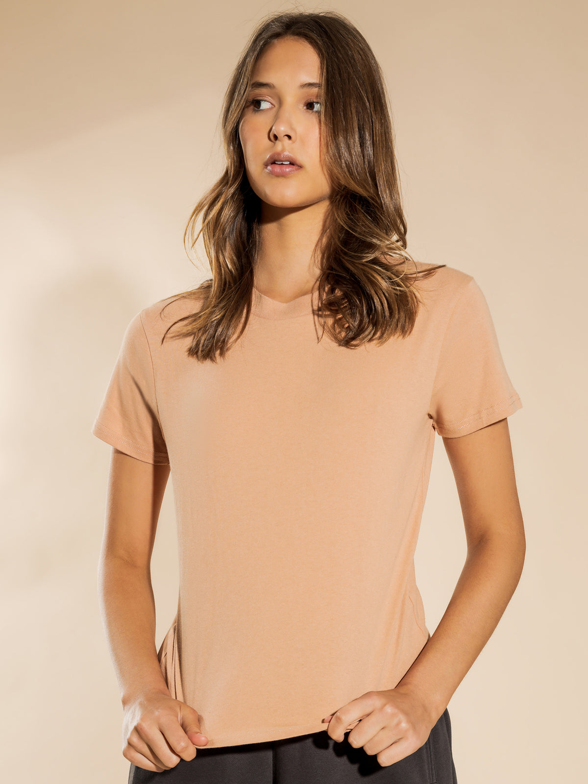 Kendall Crew Neck T-Shirt in Biscuit