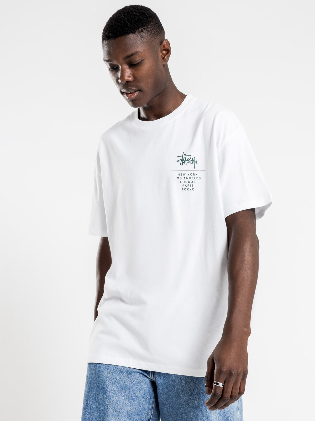 Left Chest City Stack Short Sleeve T-Shirt in Solid White