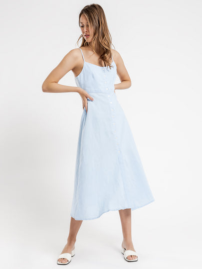 Drew Linen Midi Dress in Capri Blue