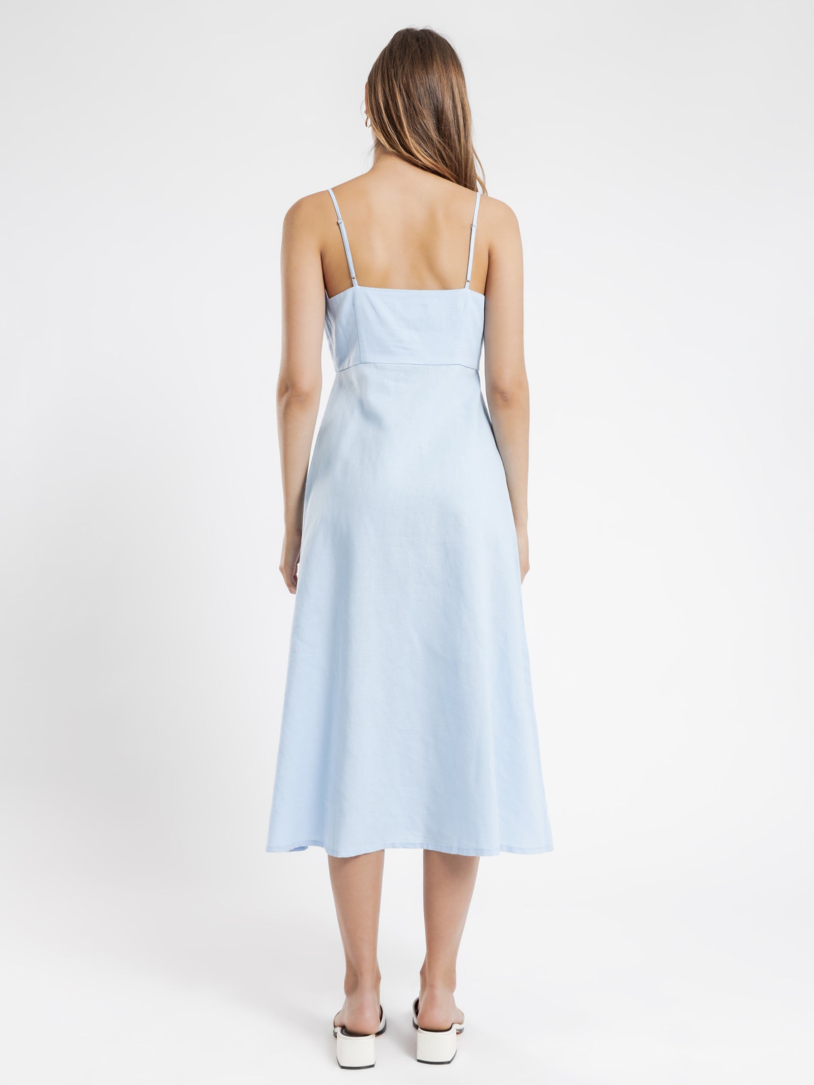 Drew Linen Midi Dress in Capri Blue
