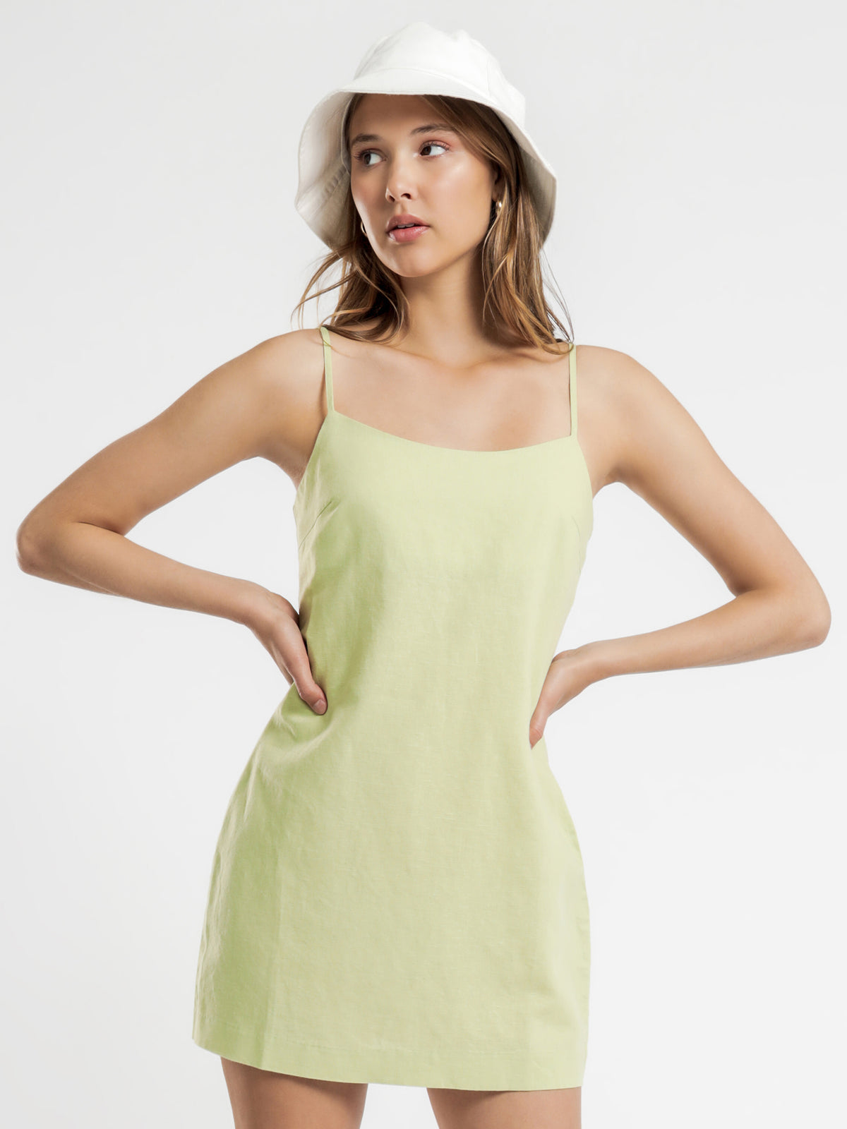 Ezra Linen Mini Dress in Celery