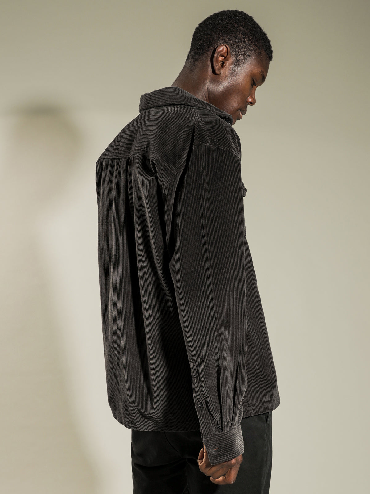 Amari Cord Overshirt in Washed Black