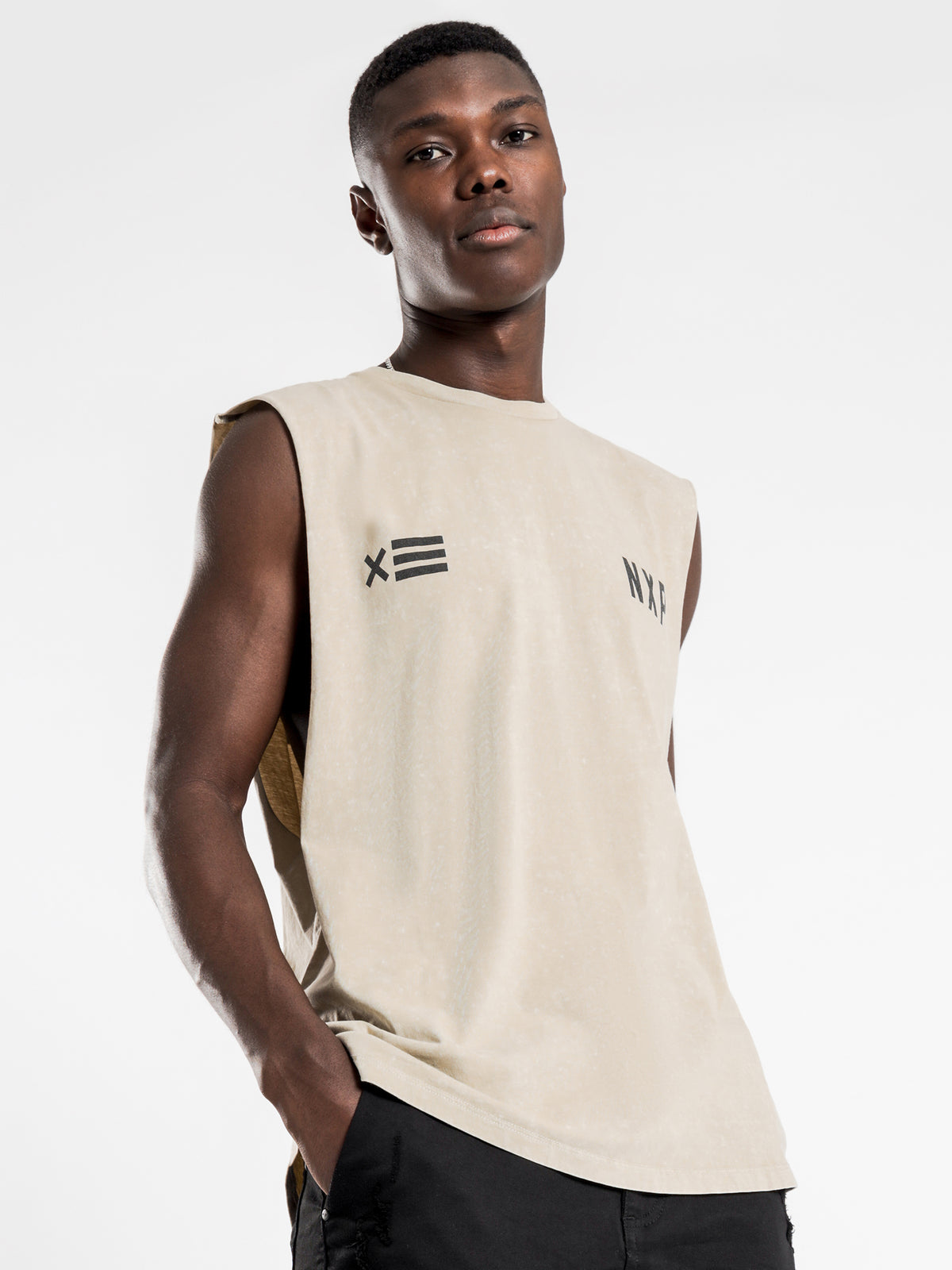 Decade &amp; Scoop Back Muscle T-Shirt in Acid Sand