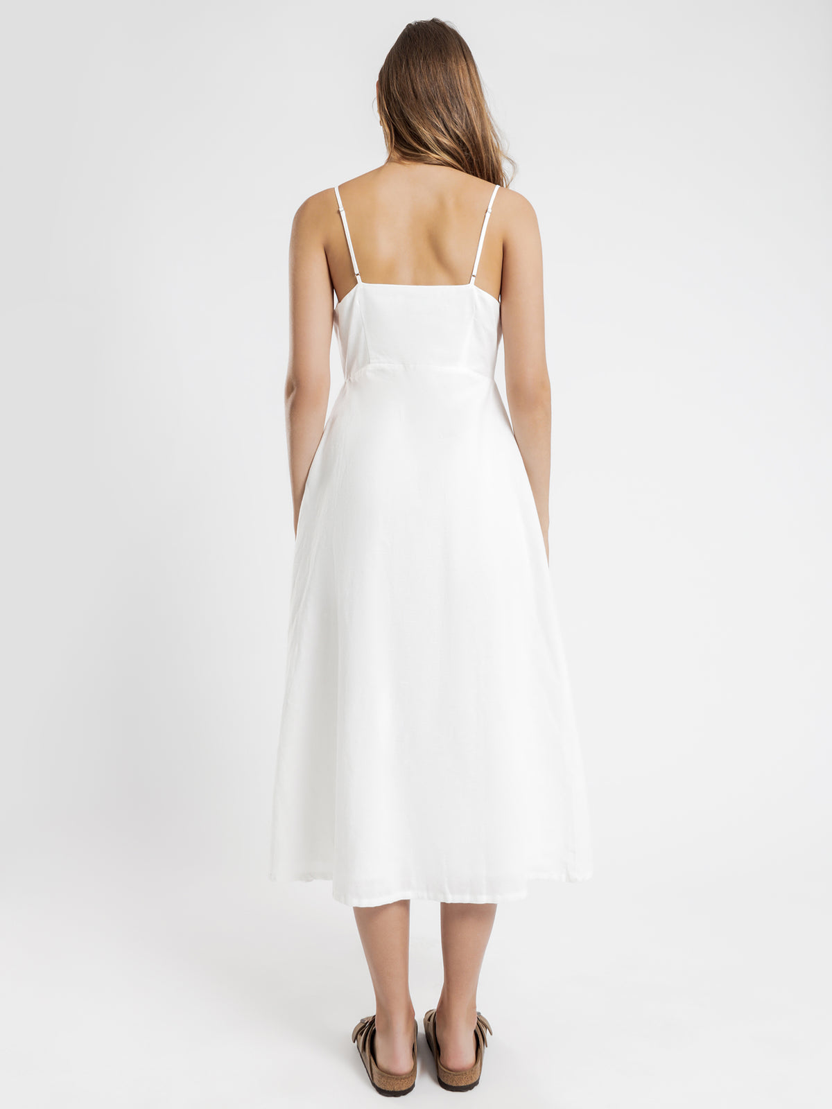 Drew Linen Midi Dress in White