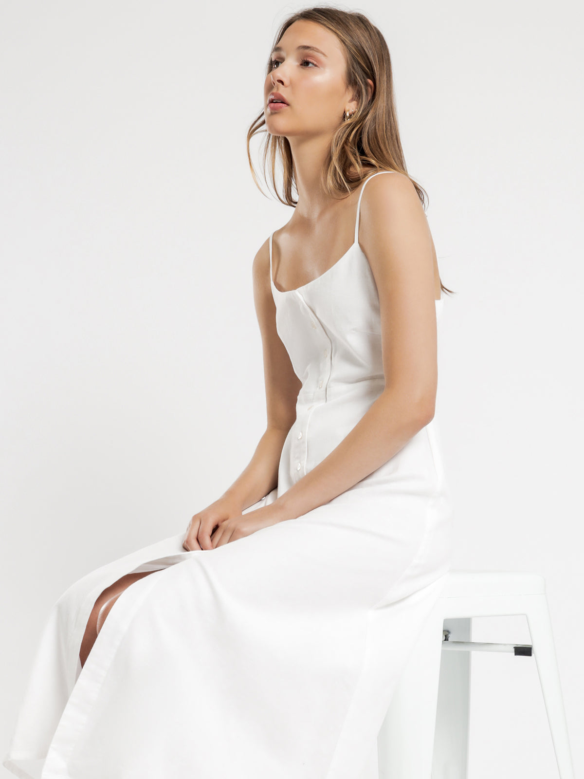 Drew Linen Midi Dress in White