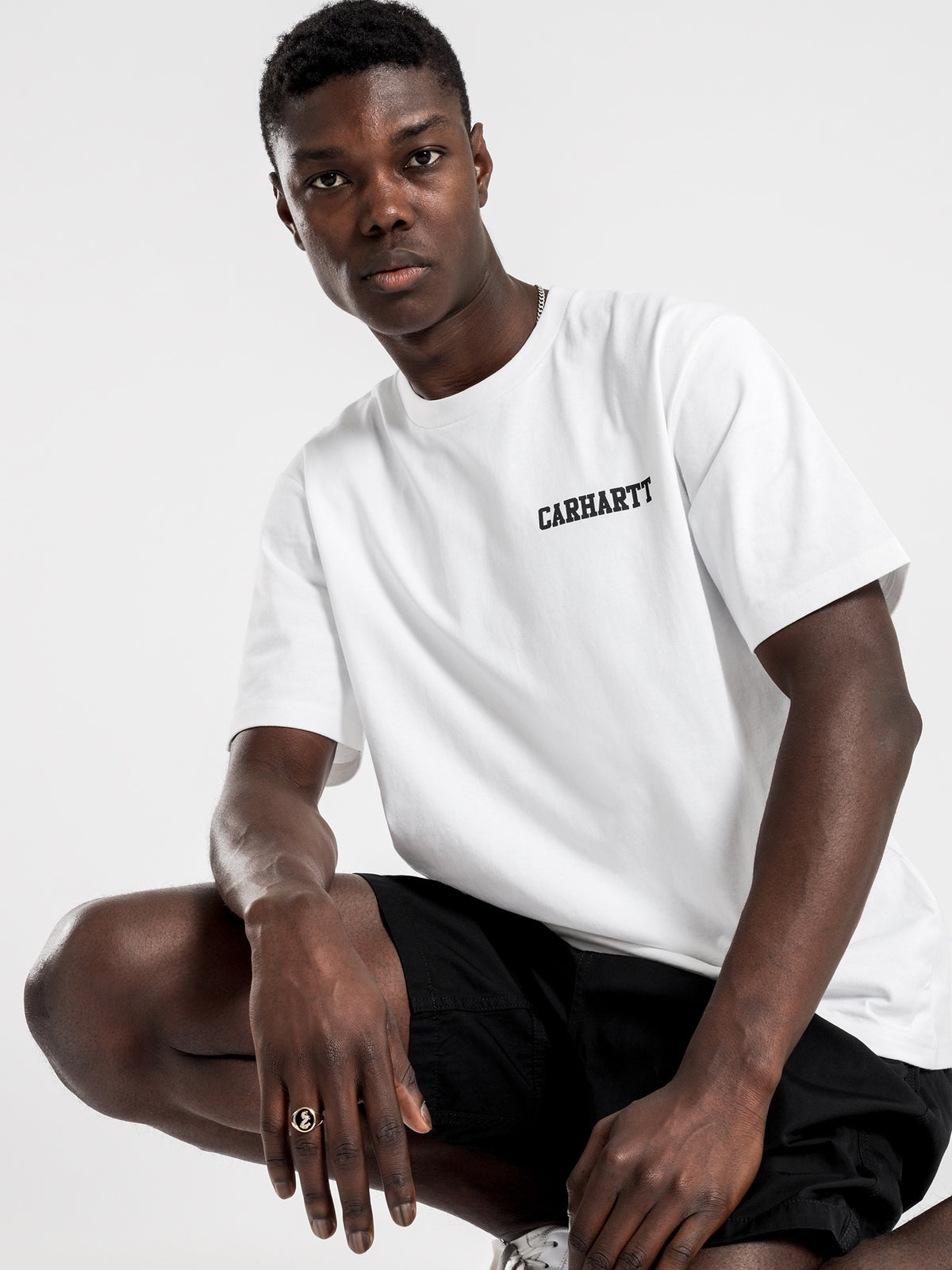 Short Sleeve College Script T-Shirt in White &amp; Black