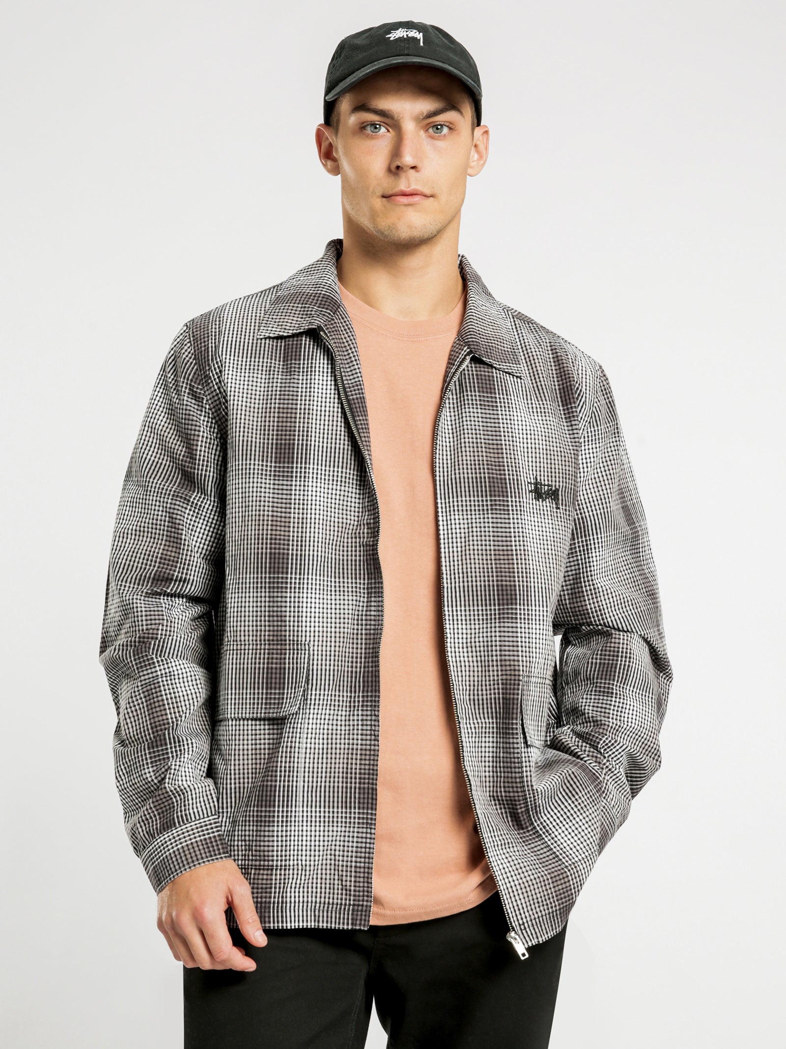 Neat Check Zip Up Long Sleeve Shirt