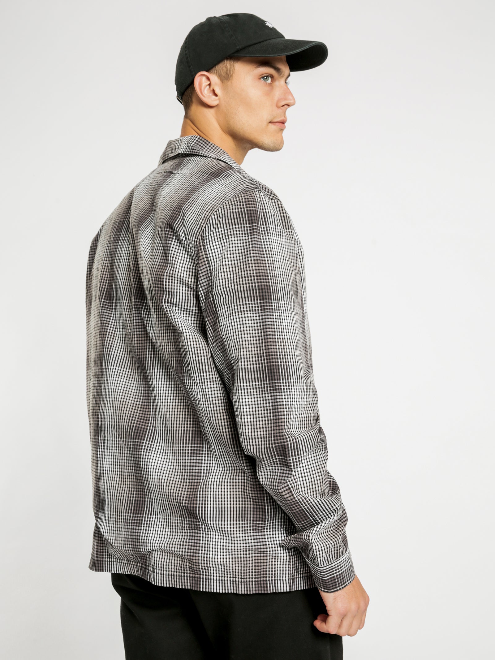 Neat Check Zip Up Long Sleeve Shirt