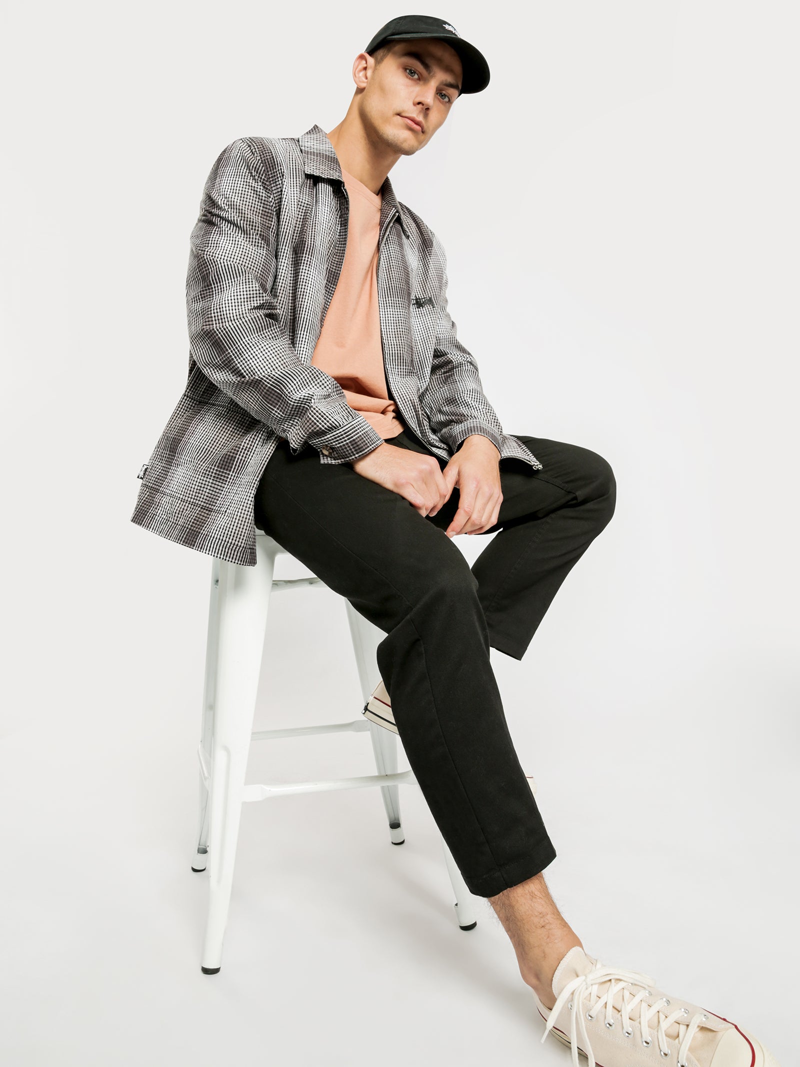 Neat Check Zip Up Long Sleeve Shirt