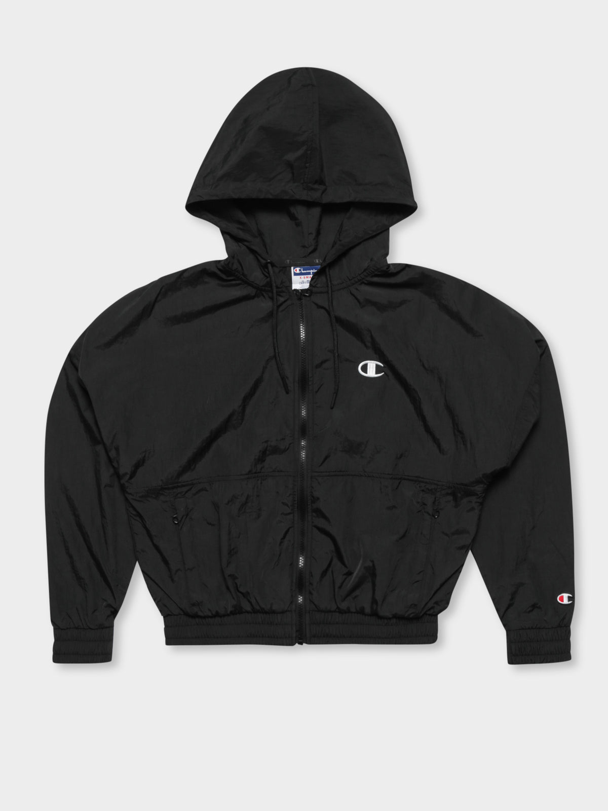 Nylon Crinkle Full Zip Jacket in Black