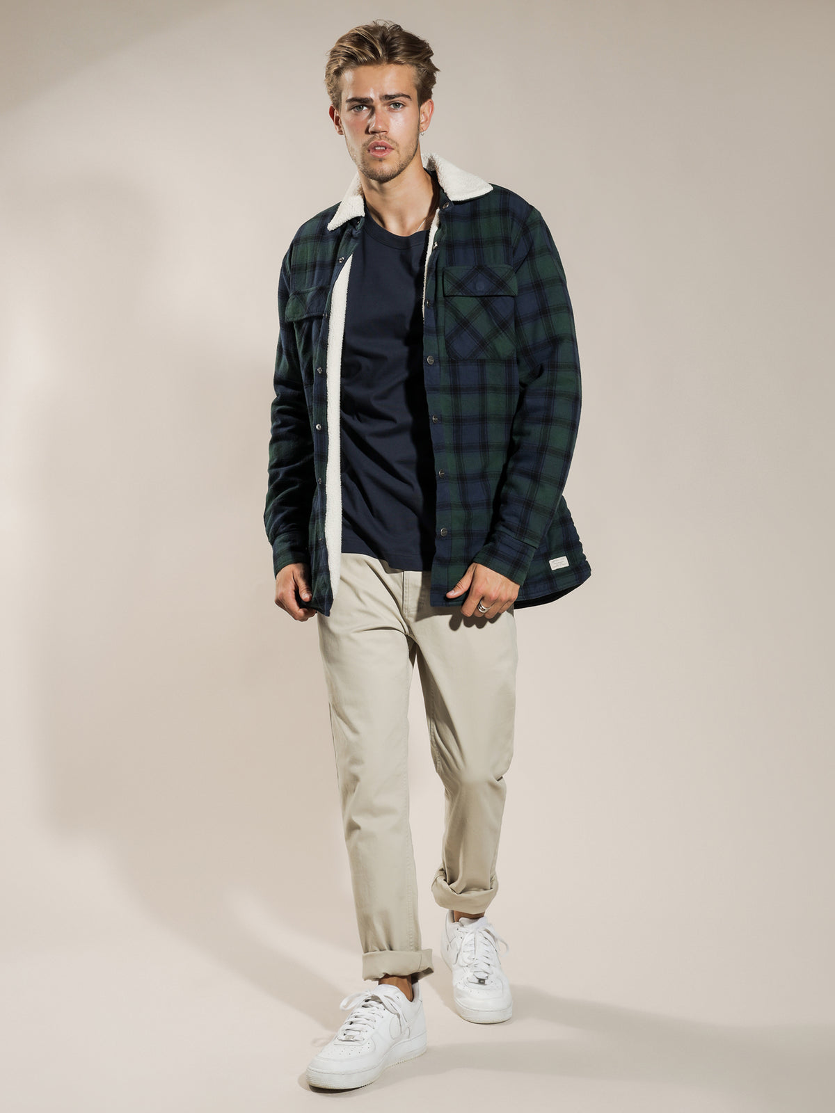 Micah Sherpa Jacket in Forest Plaid