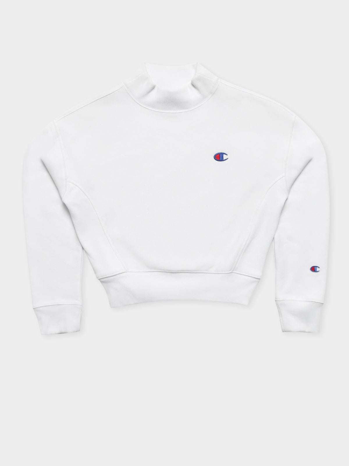 Reverse Weave Cropped Mock Neck Sweater in White