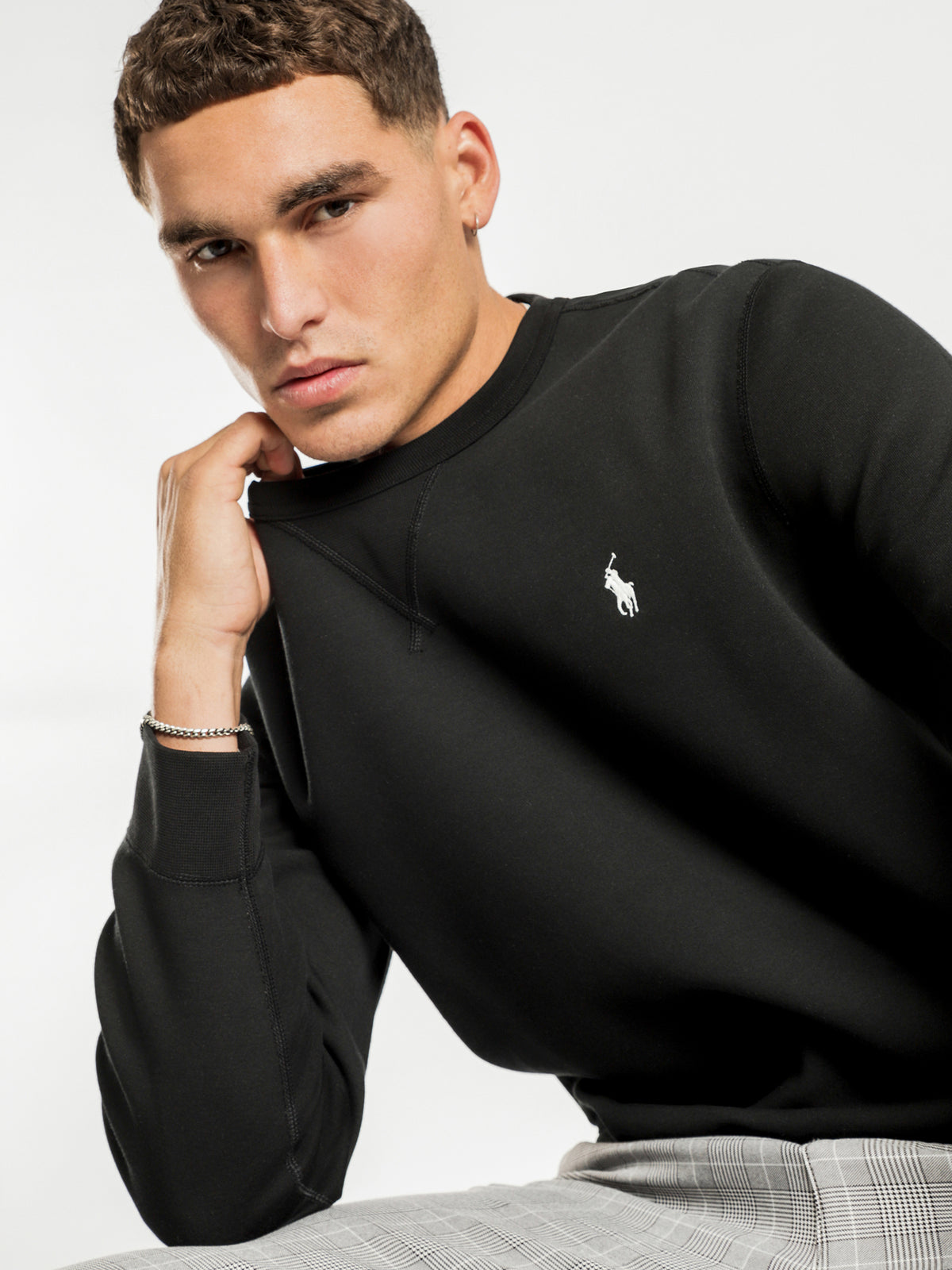 Polo Long Sleeve Crew Knit in Black