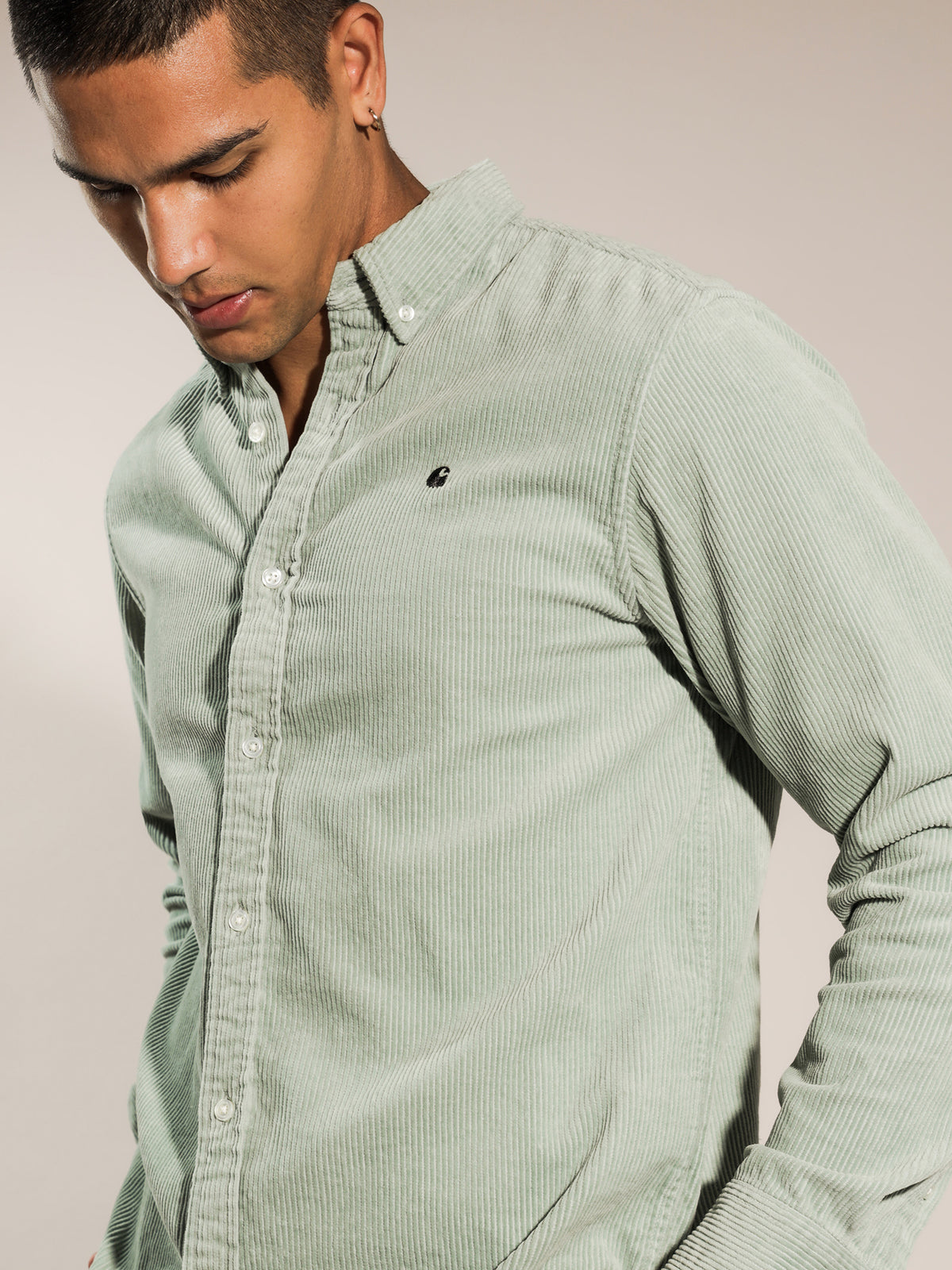 Maddison Corduroy Long Sleeve T-Shirt in Frosted Green