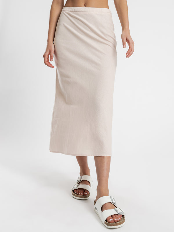 Miles Linen Midi Skirt in Nude - Glue Store