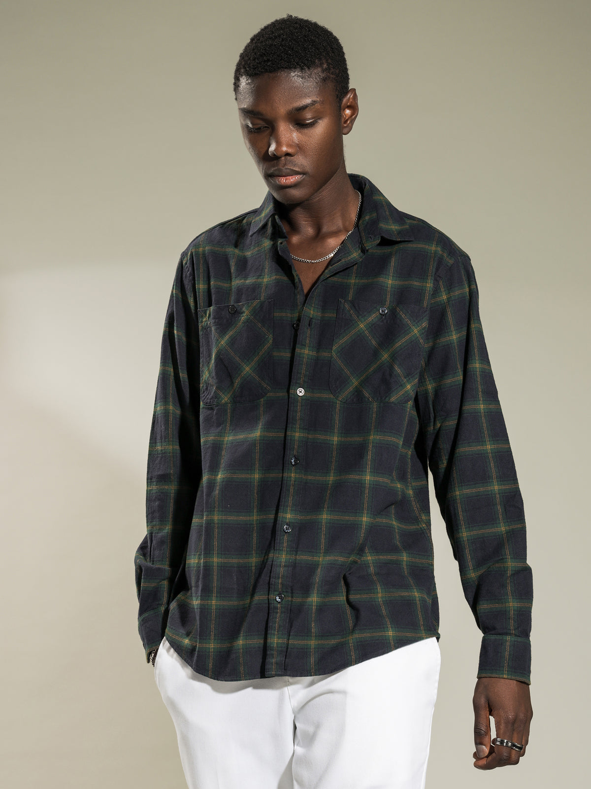 Darren Long Sleeve Flannel Shirt in Bottle Green