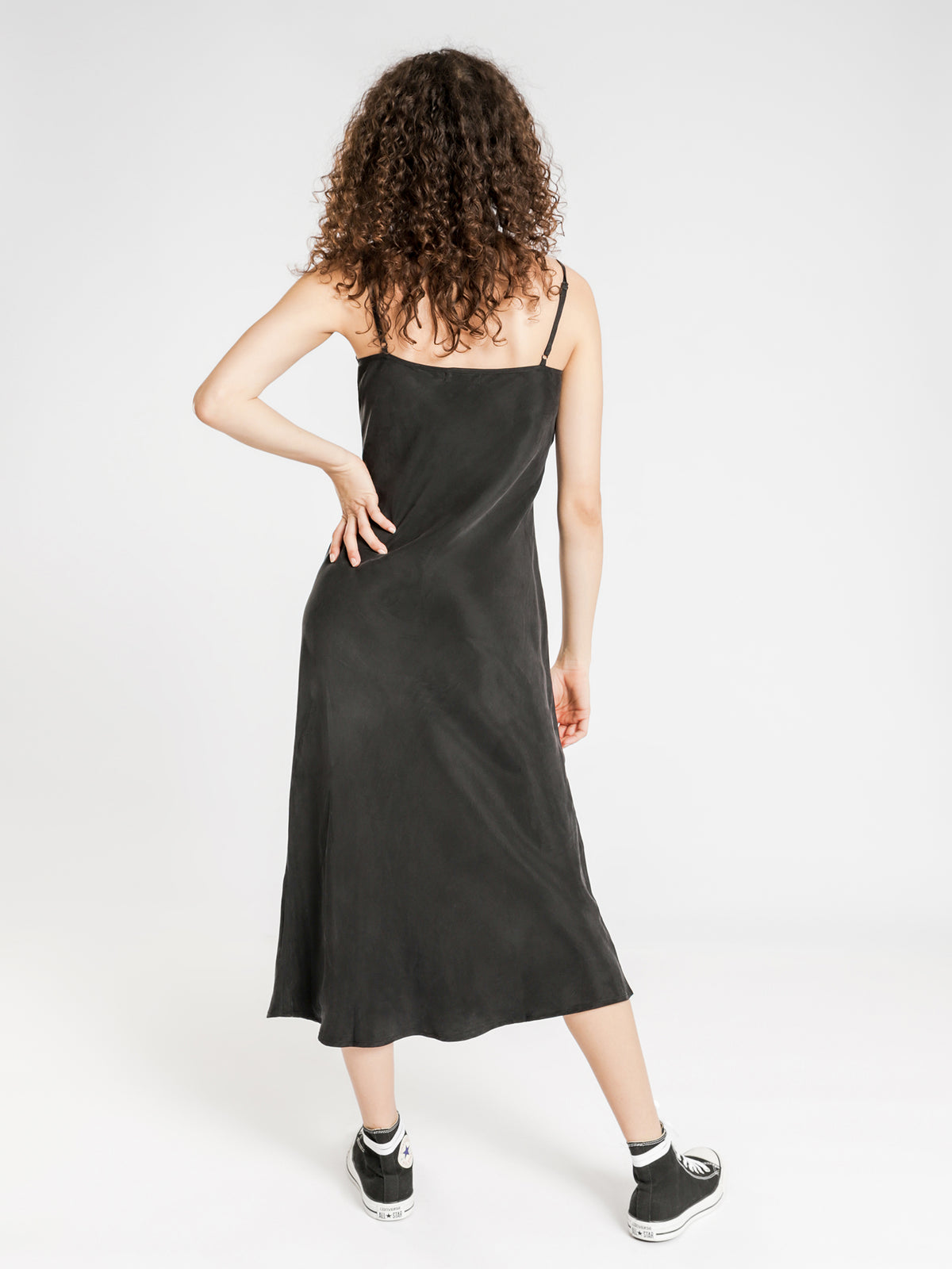 Bobbie Midi Slip Dress in Washed Black