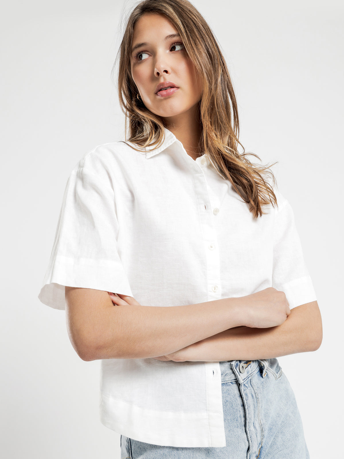 Clement Linen Button Up Shirt in White